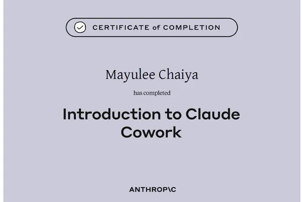 Certificate of Completion สำหรับหลักสูตร Introduction to Claude Cowork-1